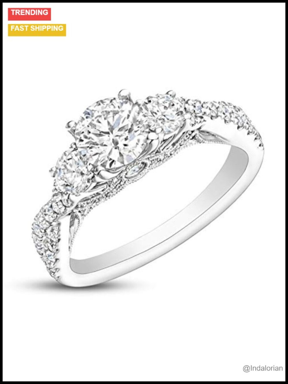 1.5 Carat Moissanite Engagement Ring Platinum Plated Silver Cathedral Style